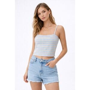 Elodie Plaid Square Neck Crop Top Extra Large NWOT